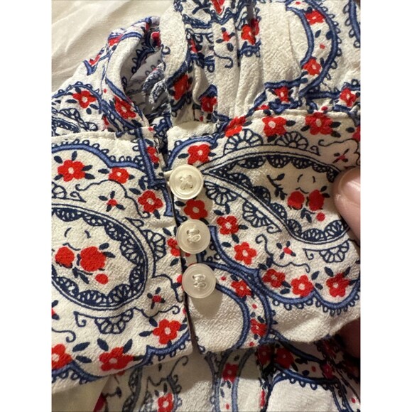 Talbots Paisley Printed Tiered Ruffle Front Blouse Size 1X Red White Blue Plus - Picture 8 of 12